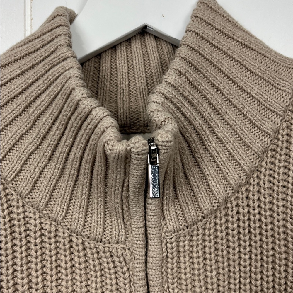 a new day Womens Tneck Knit Sweater 2X Beige Cream Stripe 1/2 Zip Soft NWT - Picture 2 of 15